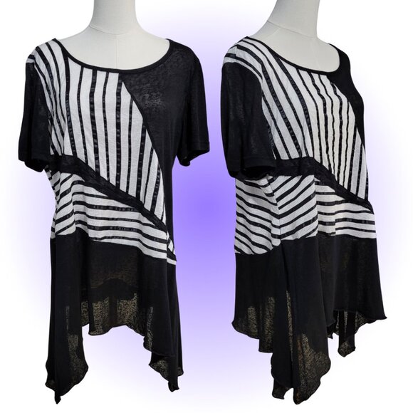 RIBBON STRIPE GEOMETRIC Y2K HANKERCHIEF HEM FAIRY BLOUSE XL - Picture 1 of 8